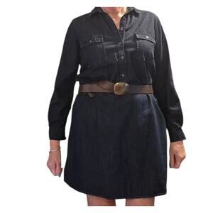 Ann Taylor Loft Denim Dress sz Large Shirt Dress A-line Cotton & Silk